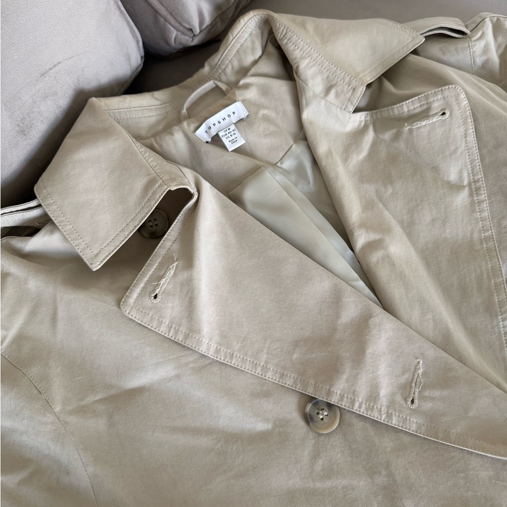 Topshop Longline Trench Coat In Stone View 3